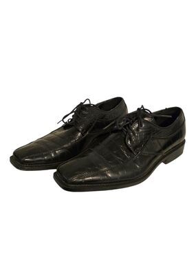 David Stone Vintage Black Croc Embossed Square Toe Lace Up Dress Shoe Sz 8.5D